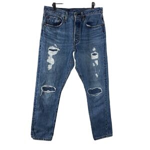 Levi's 501 Women's Jeans Blue Distress Patch Button Fly High Rise Skinny Size 30